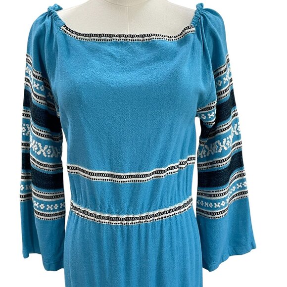 Greek Bohemian Cottagecore Blue Maxi Dress Ethnic Embroidered Prairie Festival - Picture 7 of 14